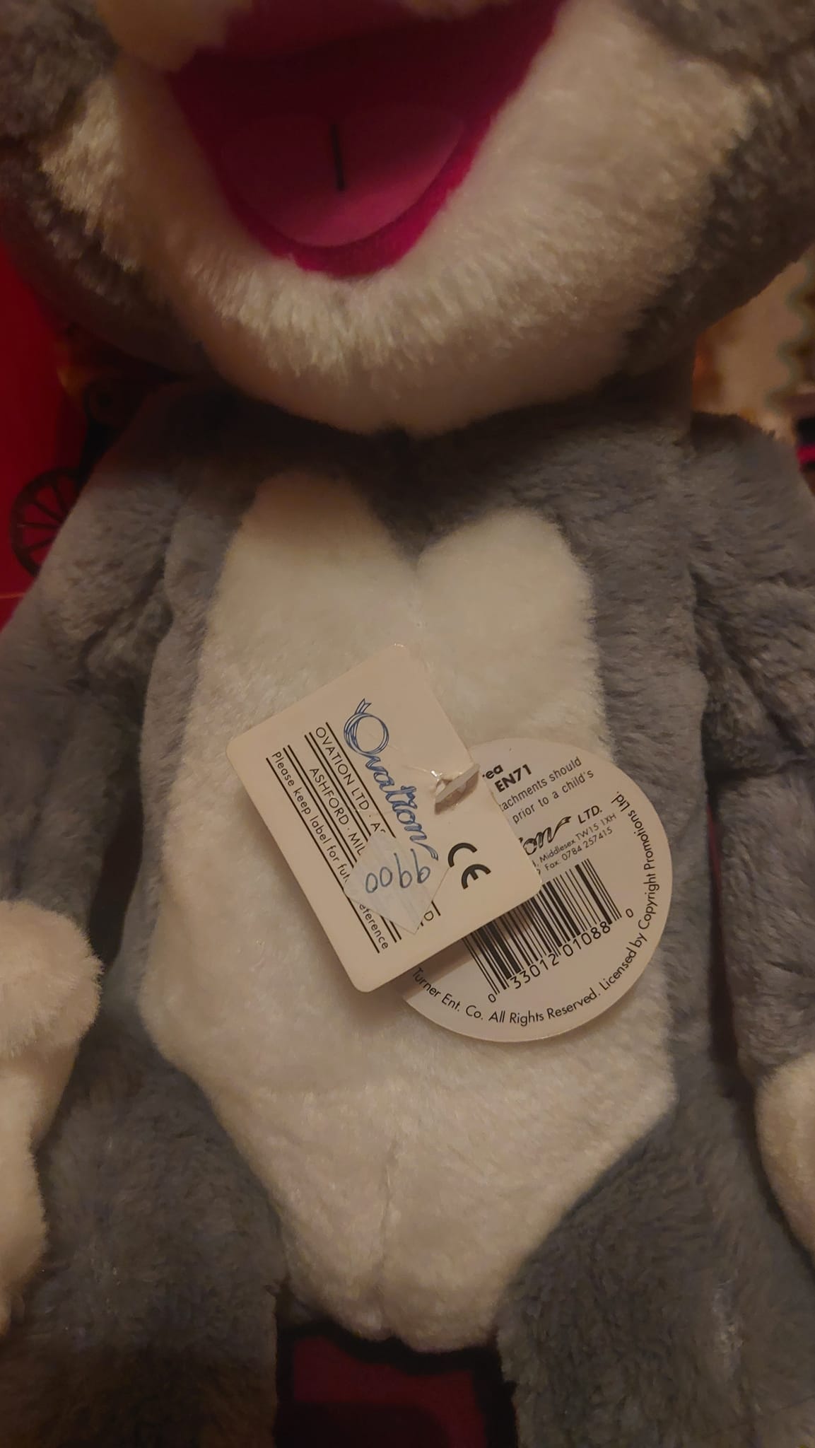 ΤΟΜ & ΤΖΕΡΙ Vintage 1990 OVATION 50cm Μαλακό Λούτρινο με την Ταμπέλα του(HANNA BARBERA/ΓΑΤΑ)