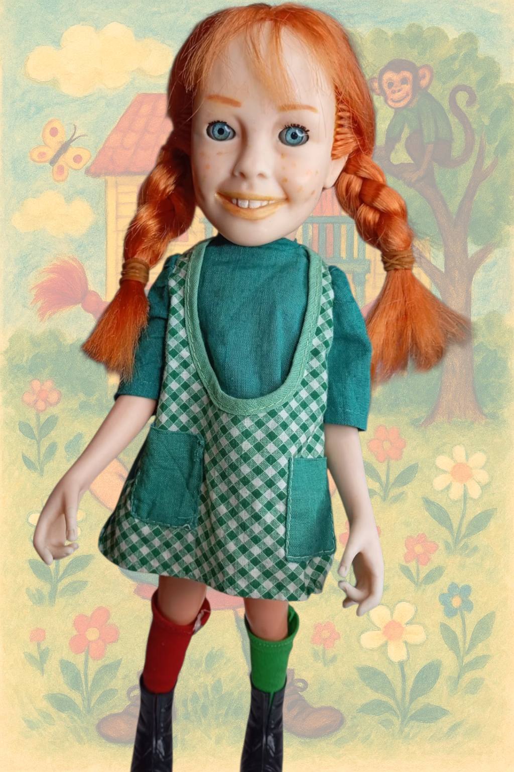 Σπάνια ελληνική  κούκλα Πίπη Φακιδομύτη από τη Lyra,  σε άριστη κατάσταση